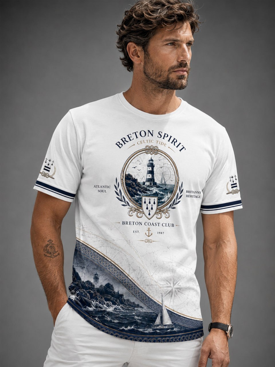 T-shirt pour hommes imprimé celtique de Bretagne, France